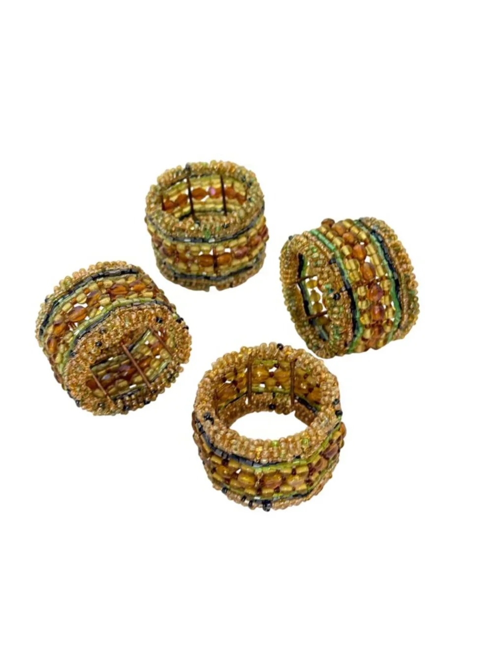 Vintage Pier 1 Imports Beaded Napkin Rings Set 4 Boho Fall Rustic Table Decor